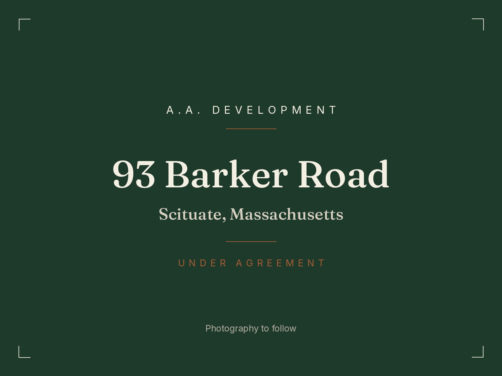 93 Barker Road, Scituate. New-construction residence by A.A. Development, under agreement. Photography to follow.