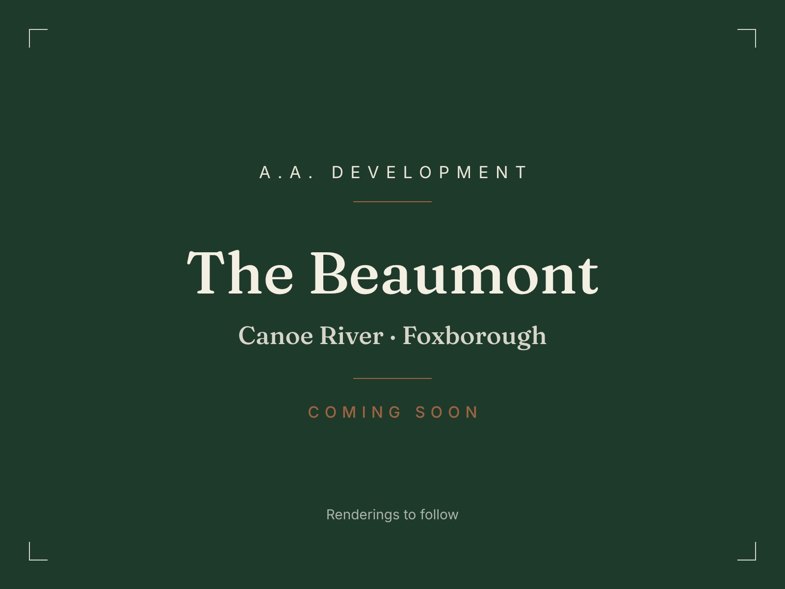 The Beaumont at Canoe River, Foxborough. Custom estate residence by A.A. Development, coming soon. Renderings to follow.