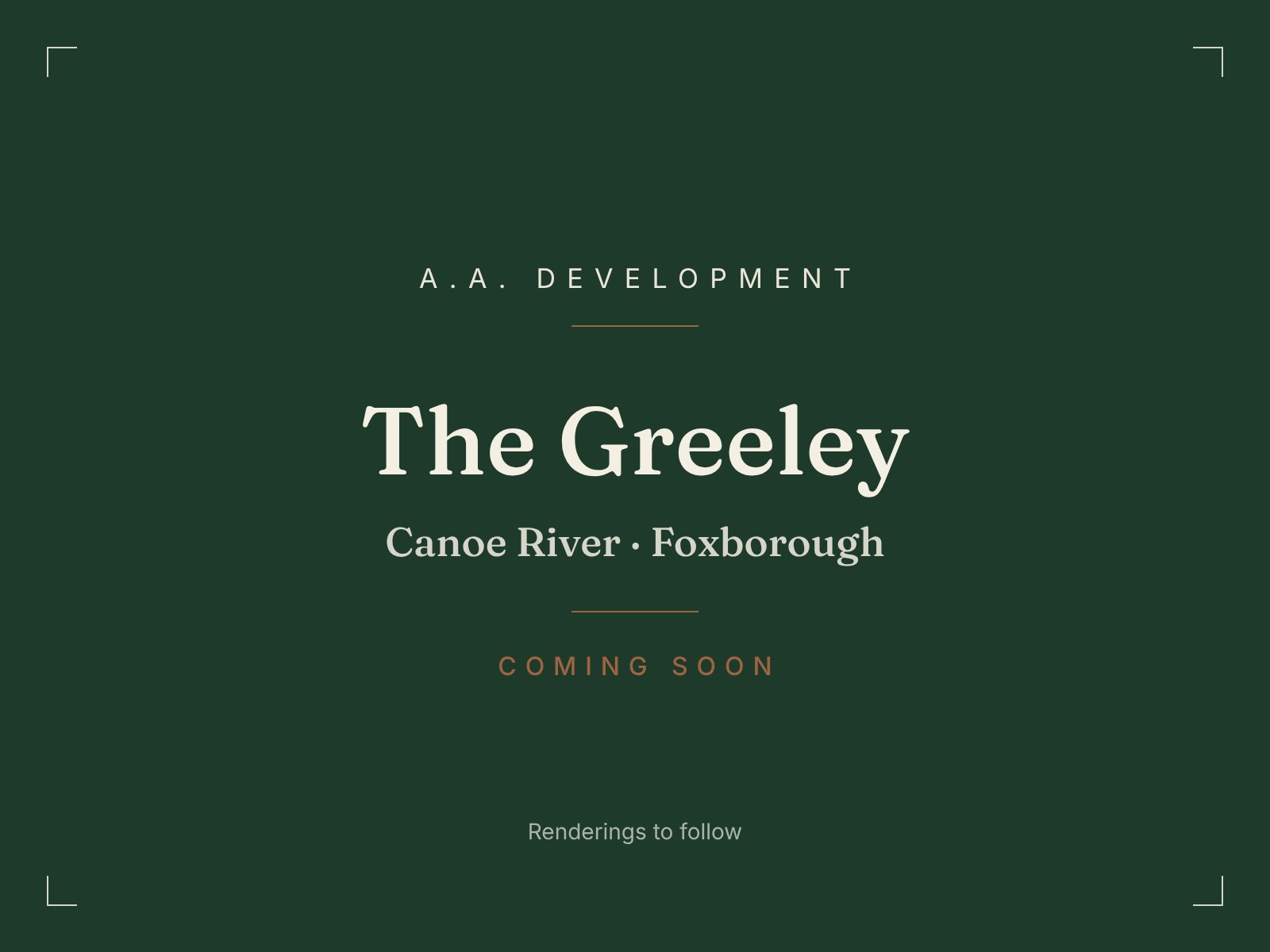 The Greeley at Canoe River, Foxborough. Custom estate residence by A.A. Development, coming soon. Renderings to follow.